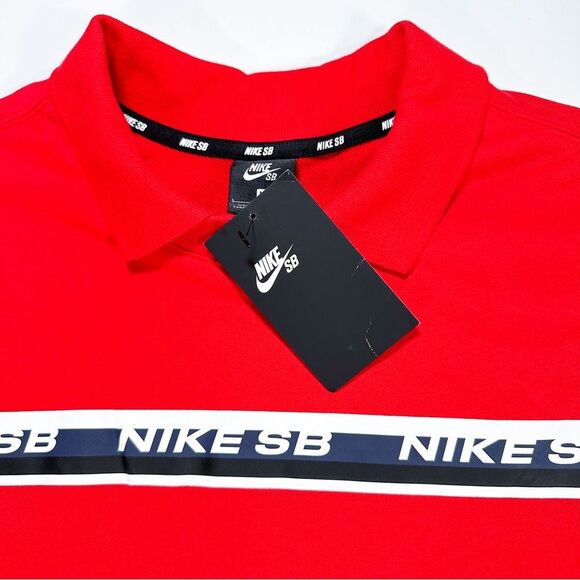 Nike SB Dry Long Sleeve Polo Top Size L Skateboarding Rugby Red Mens CI7102 657 - Picture 4 of 13